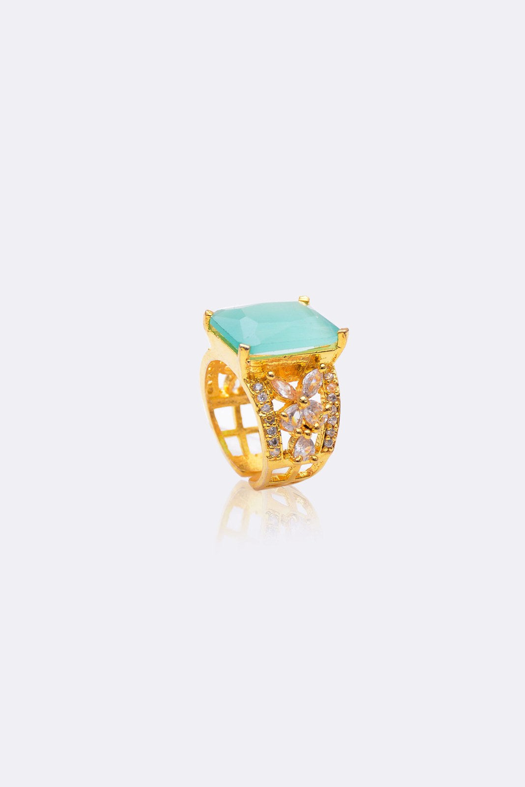 Mint Green Square Zircon Gold-Tone Ring