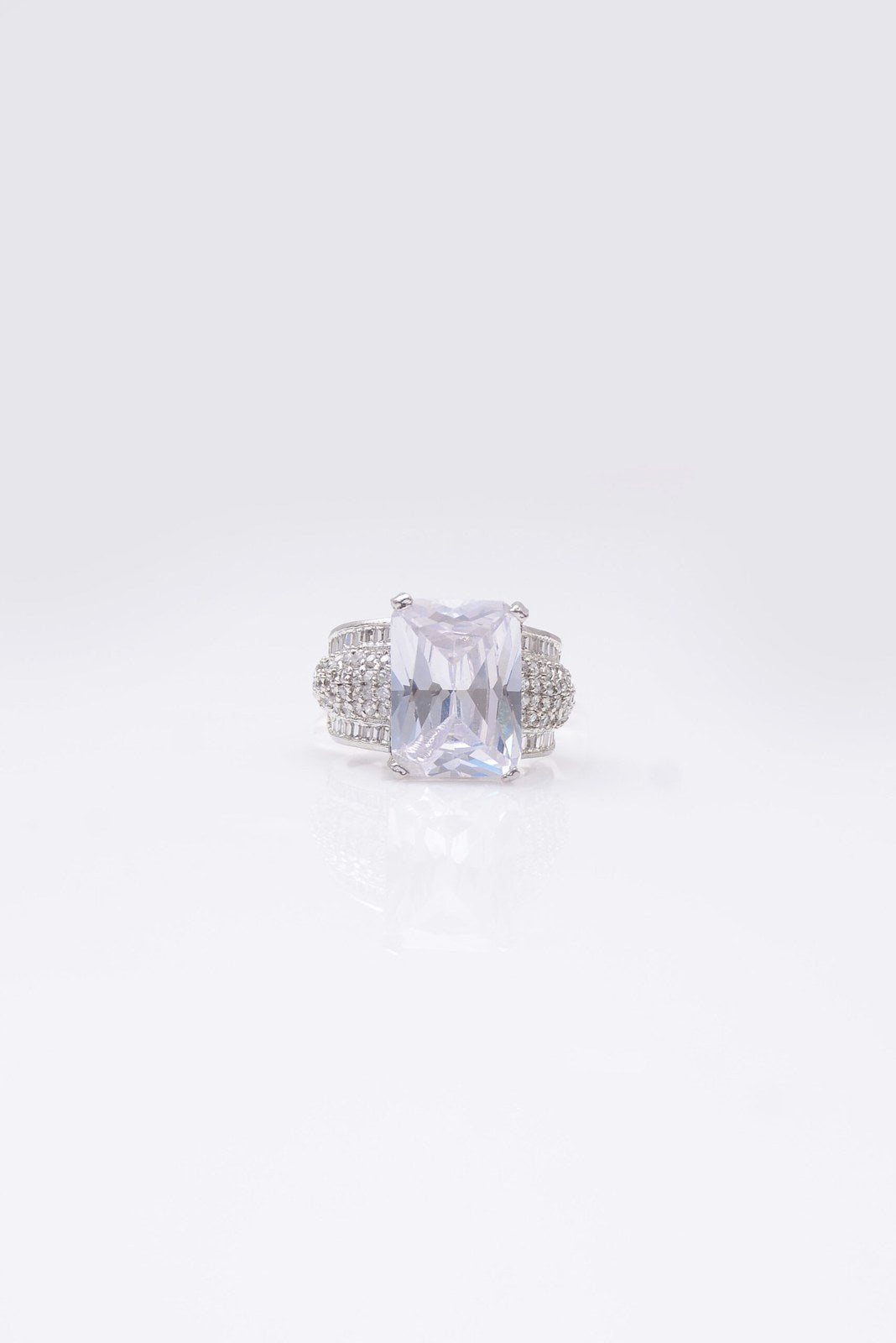 White Square Zircon Pave Ring