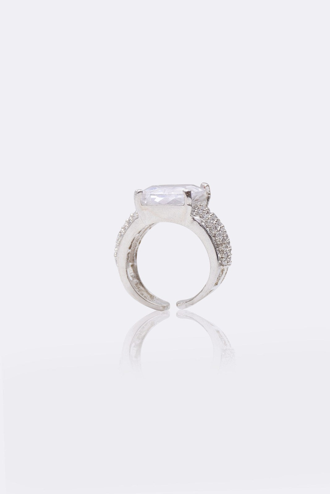 White Square Zircon Pave Ring