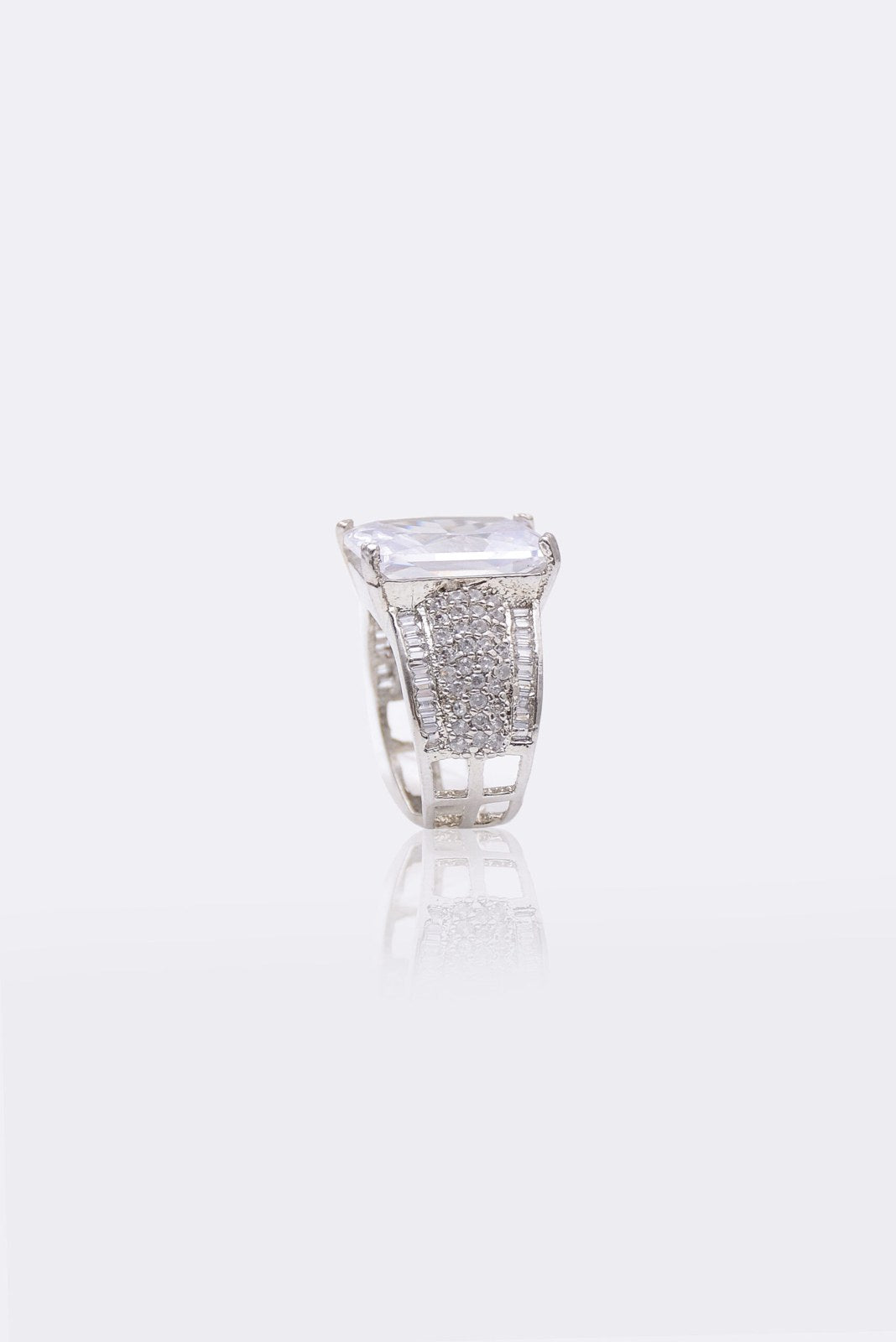 White Square Zircon Pave Ring