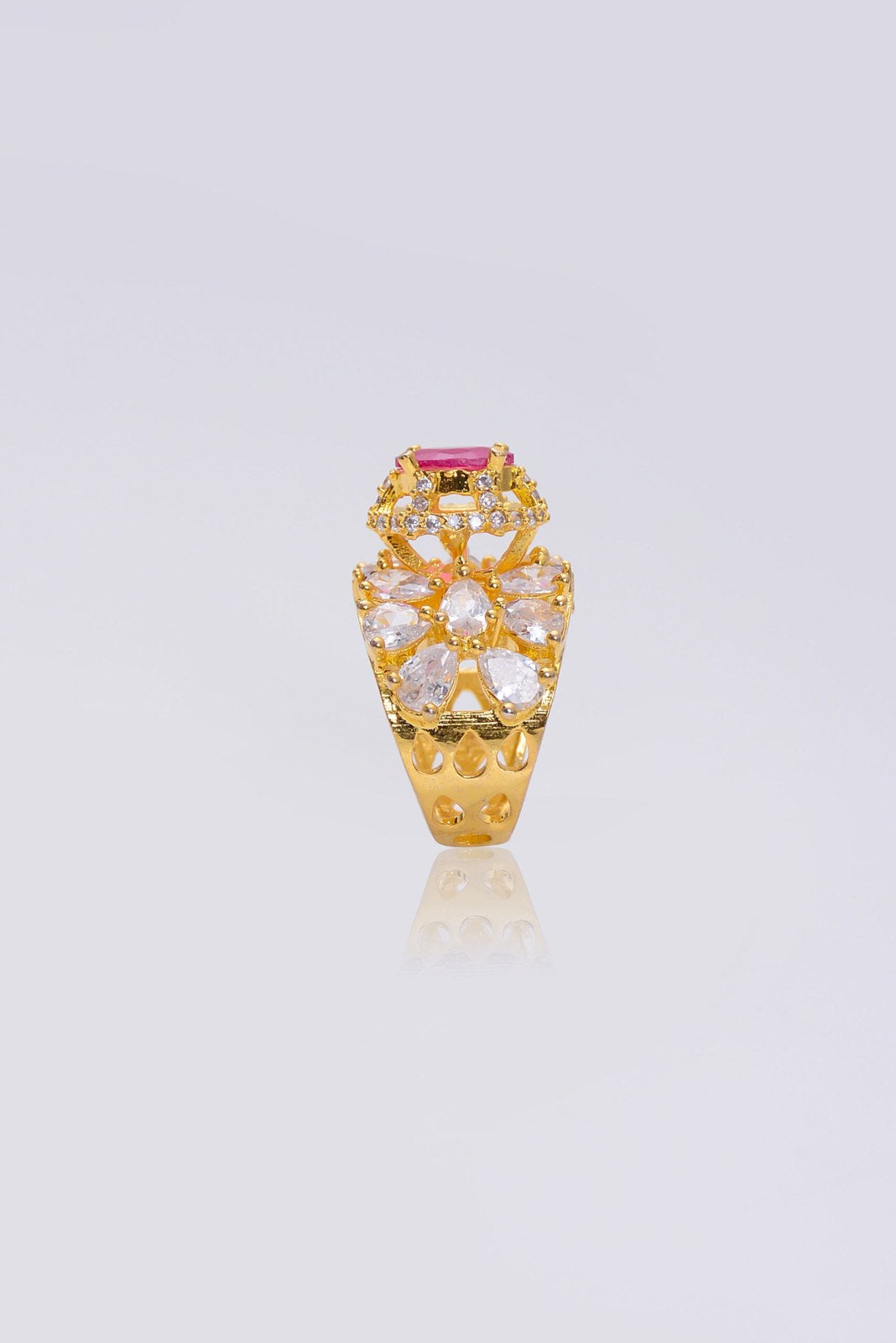 Ruby Zircon Gold-Tone Crystal Ring