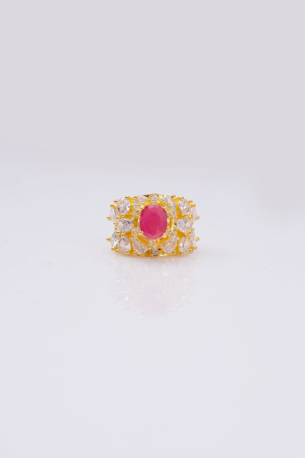 Ruby Zircon Gold-Tone Crystal Ring