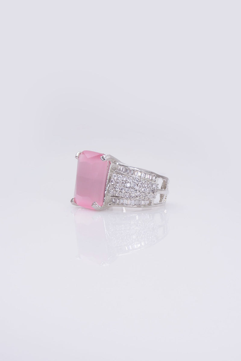 Pink Square Zircon Pave Ring