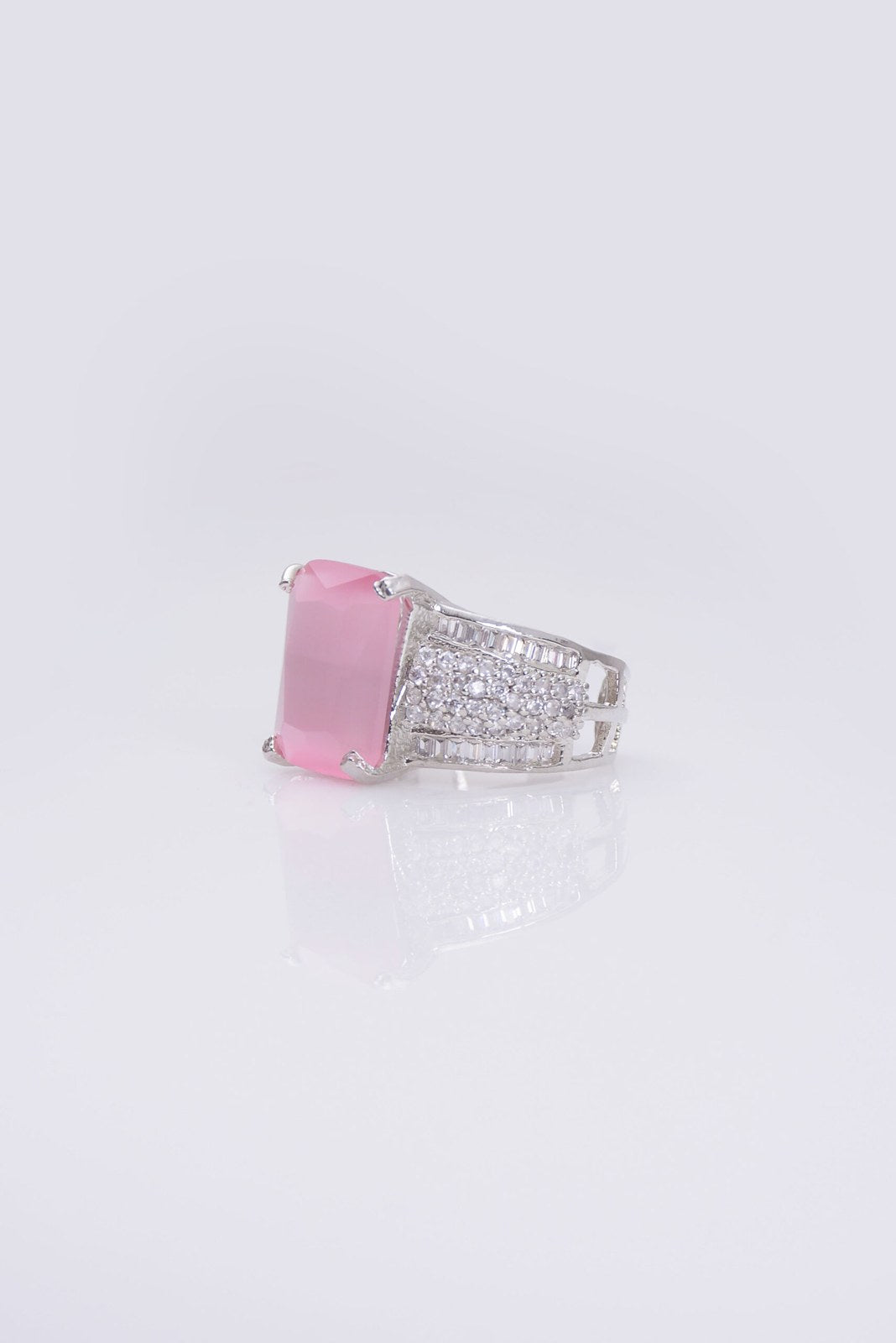 Pink Square Zircon Pave Ring