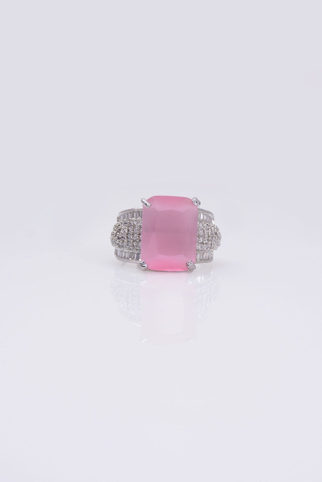 Pink Square Zircon Pave Ring