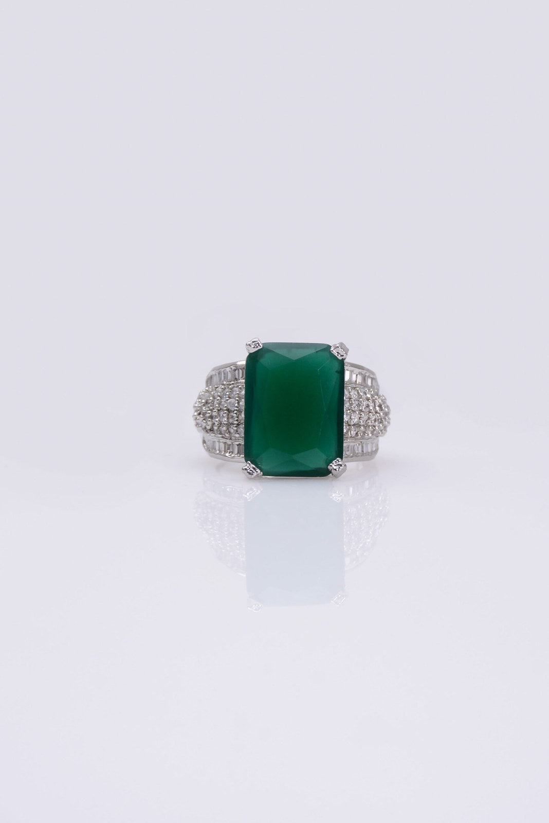 Emerald Green Square Zircon Pave Ring