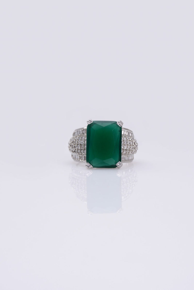 Emerald Green Square Zircon Pave Ring