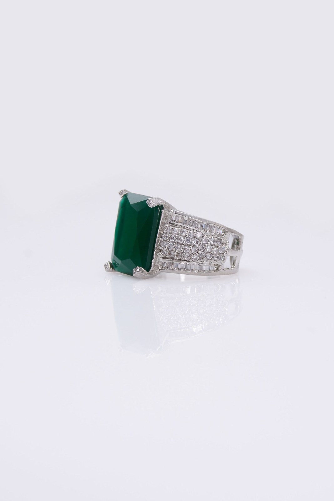 Emerald Green Square Zircon Pave Ring