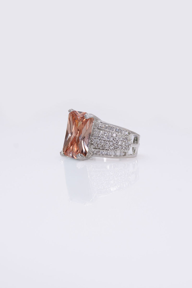 Peach Square Zircon Pave Ring