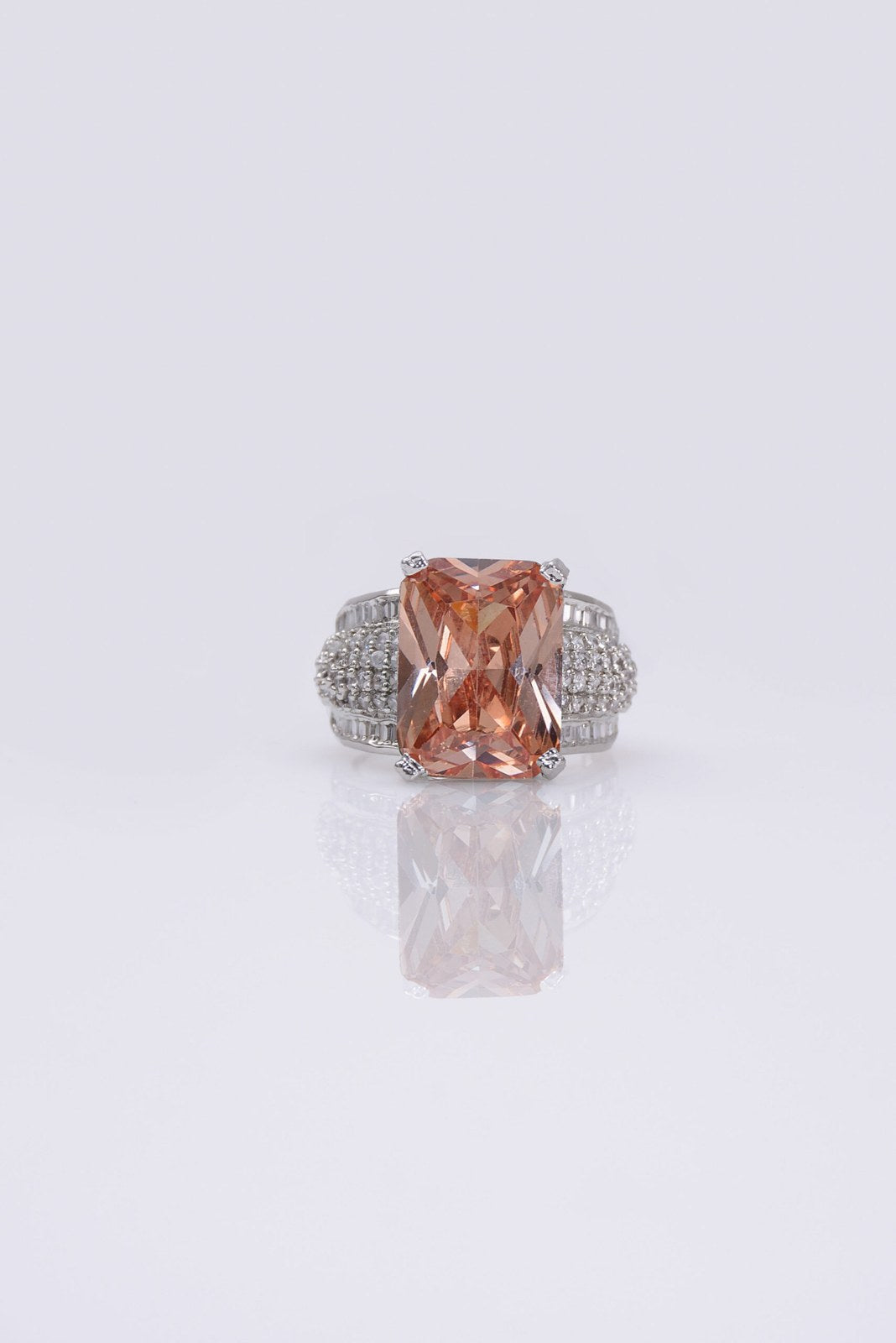 Peach Square Zircon Pave Ring