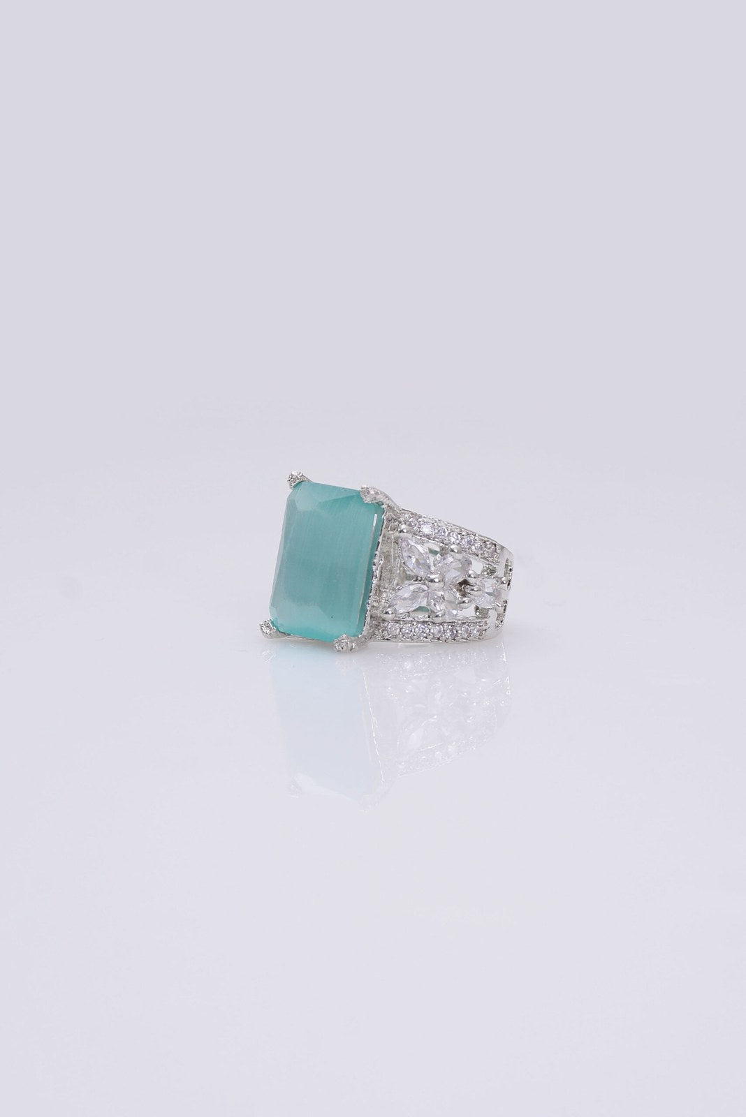 Aqua Square Zircon Pave Ring