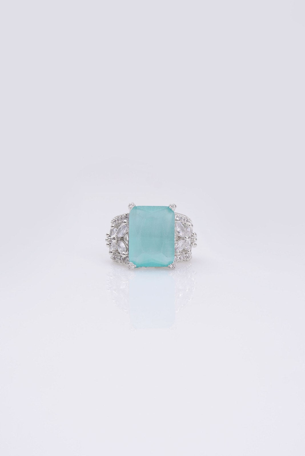 Aqua Square Zircon Pave Ring