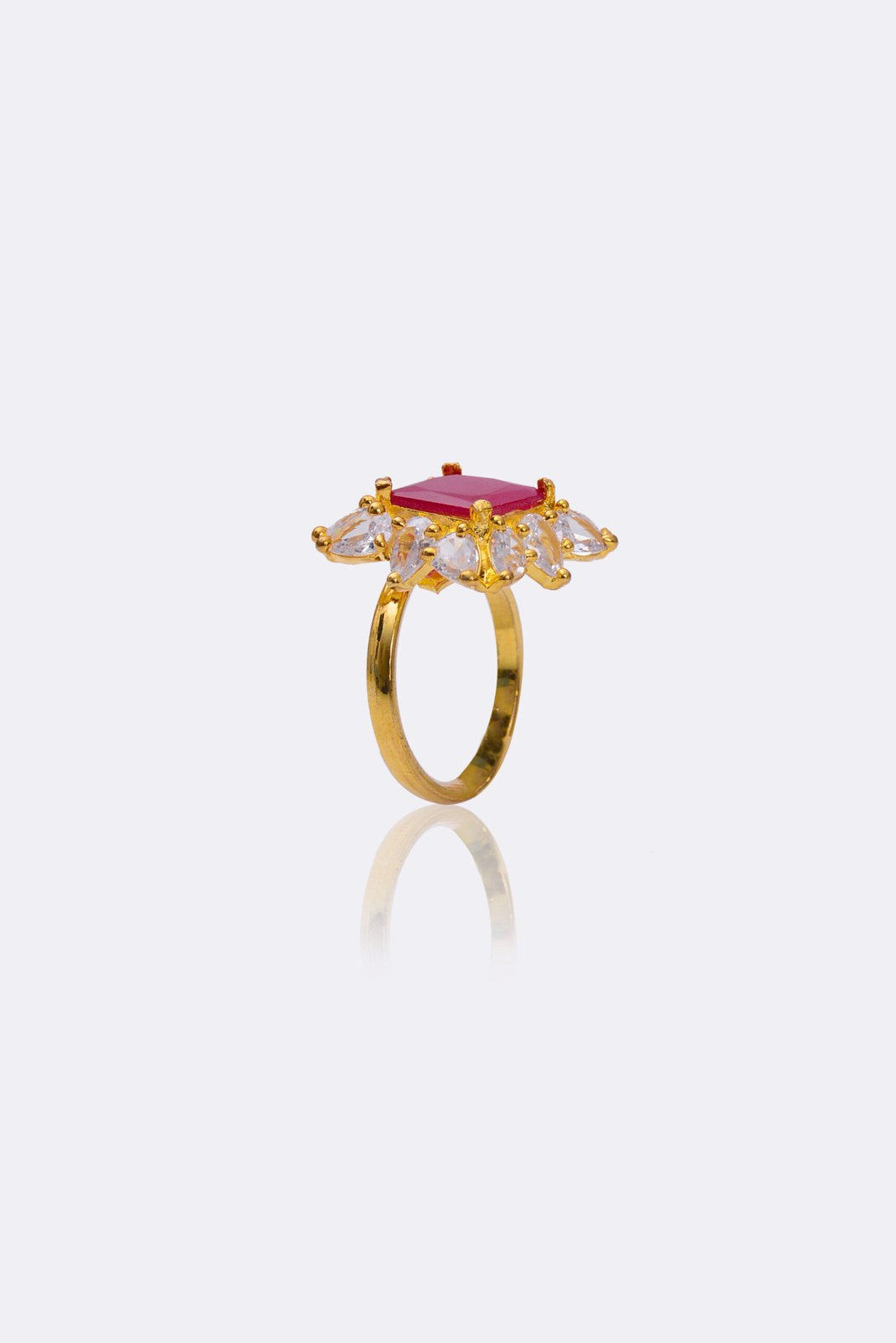 Fuchsia Zircon Square Flower Ring