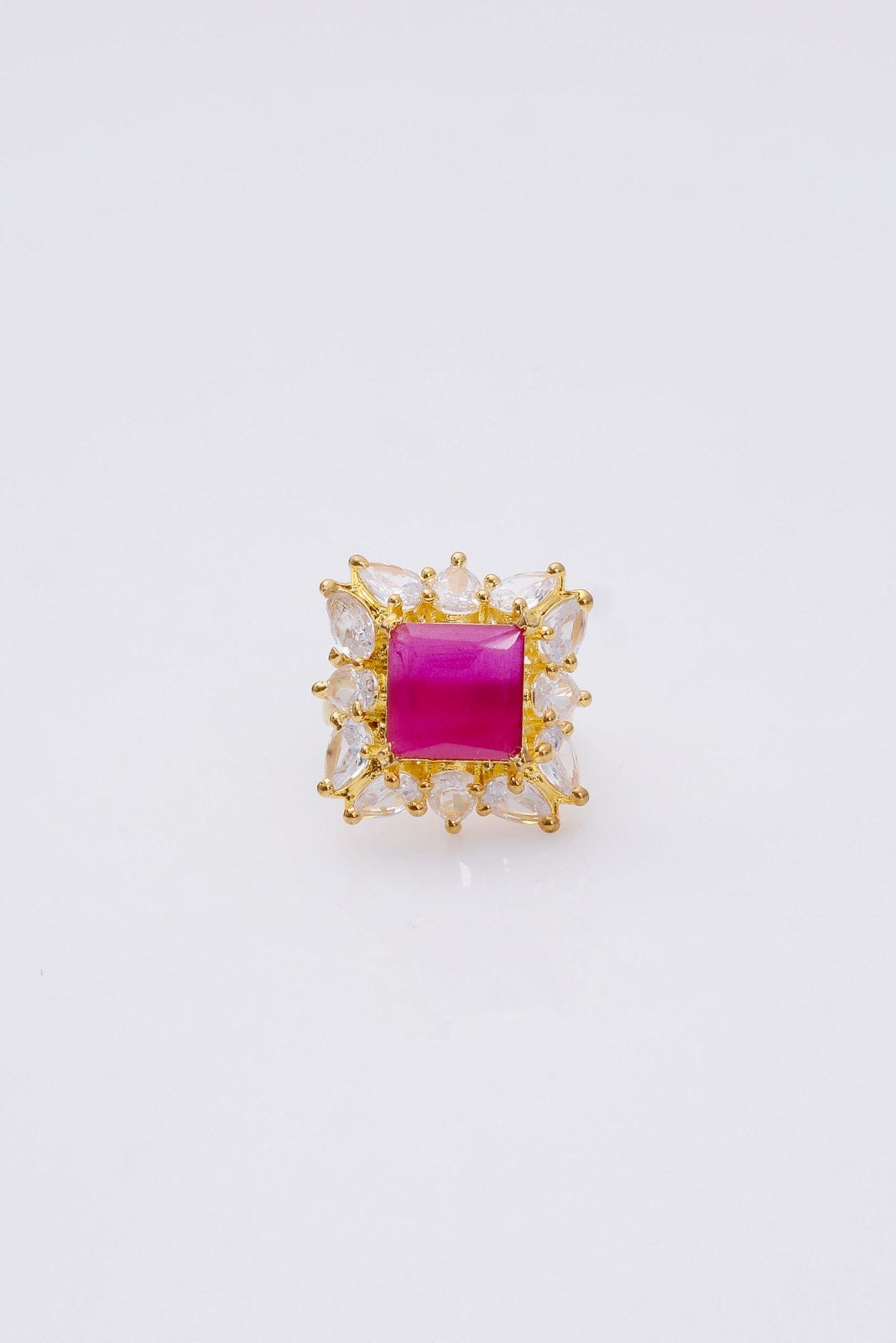 Fuchsia Zircon Square Flower Ring