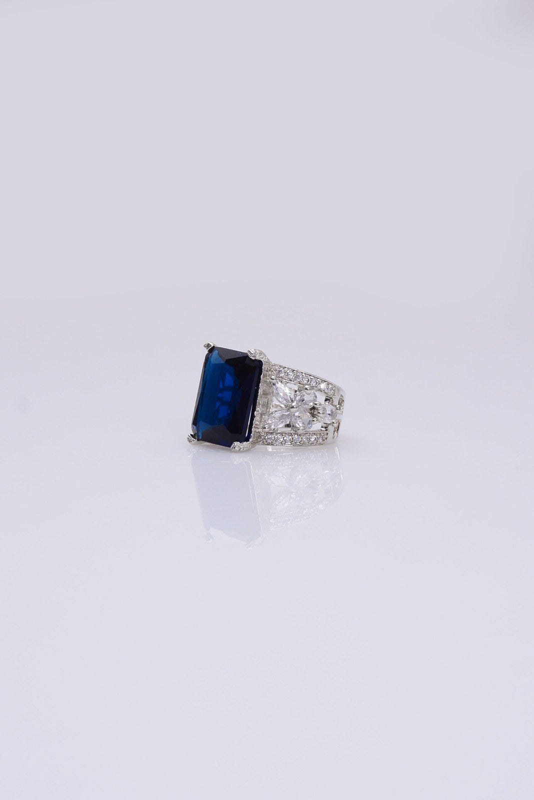 Sapphire Blue Square Zircon Pave Ring
