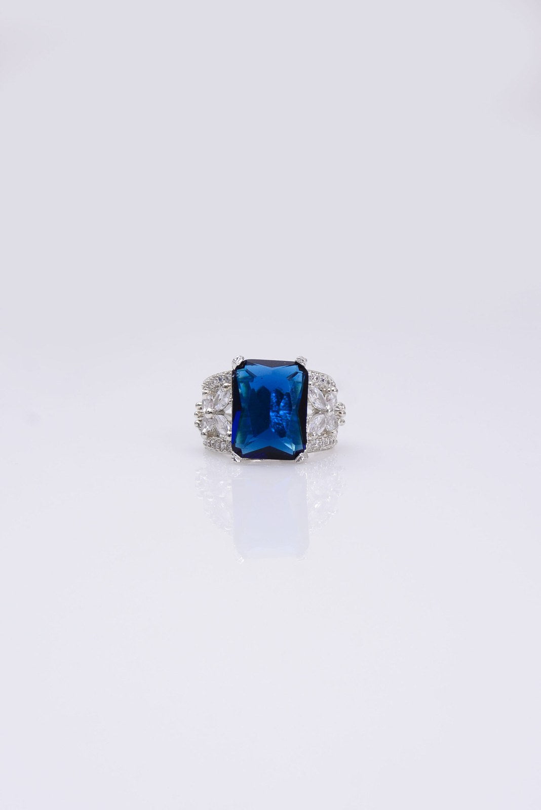 Sapphire Blue Square Zircon Pave Ring