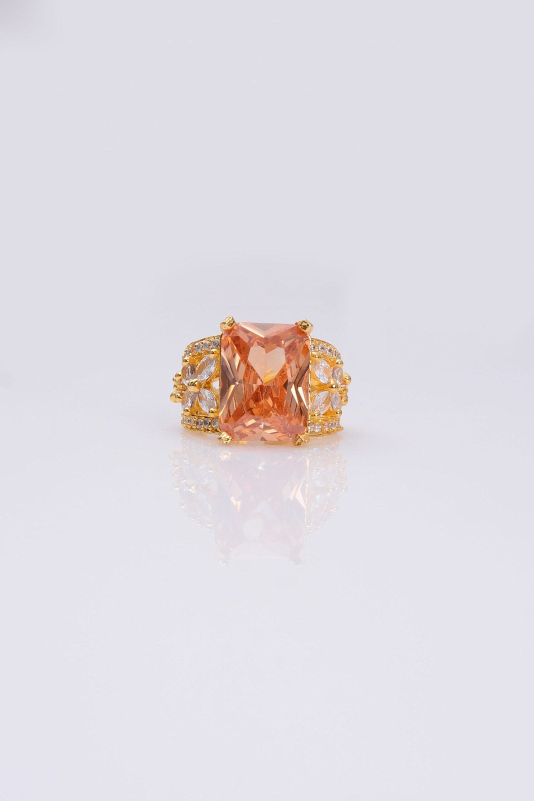 Peach Zircon Gold-Tone Statement Ring