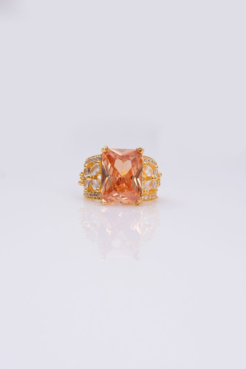 Peach Zircon Gold-Tone Statement Ring