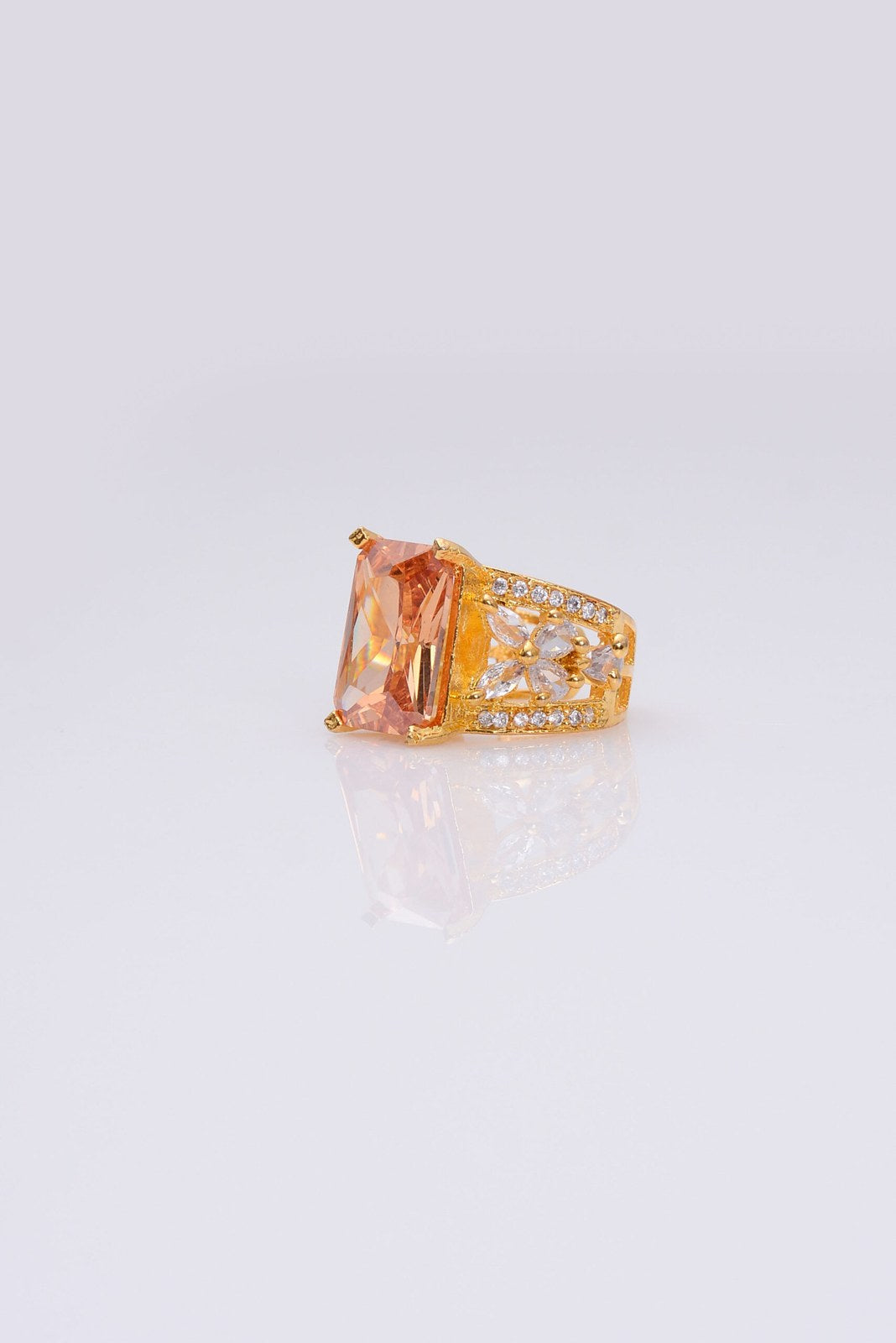 Peach Zircon Gold-Tone Statement Ring