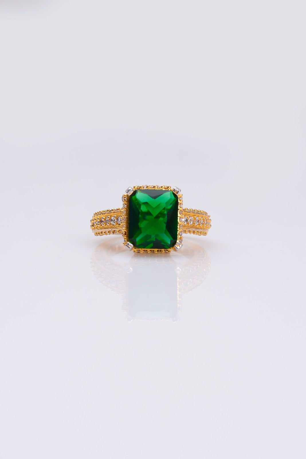 Emerald Zircon Gold-Tone Band Ring