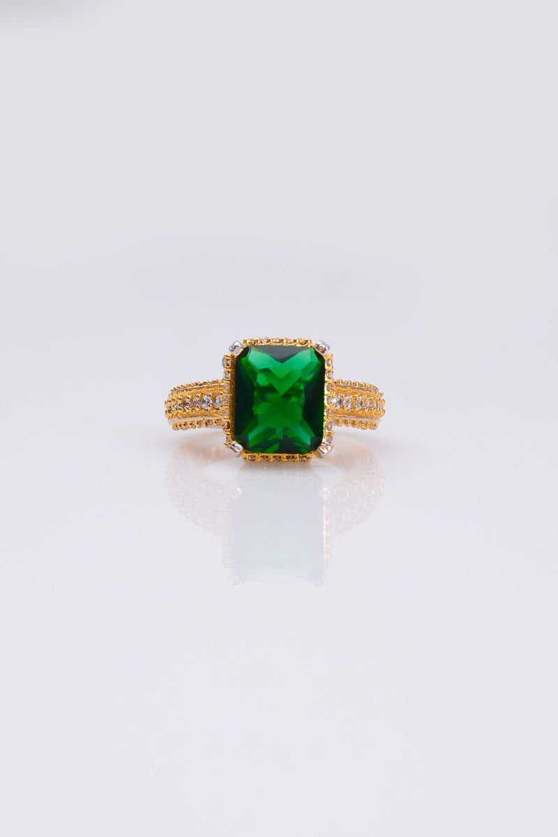 Emerald Zircon Gold-Tone Band Ring