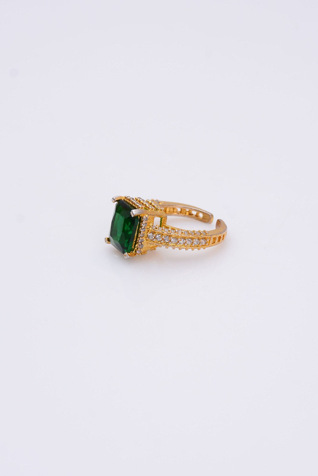 Emerald Zircon Gold-Tone Band Ring