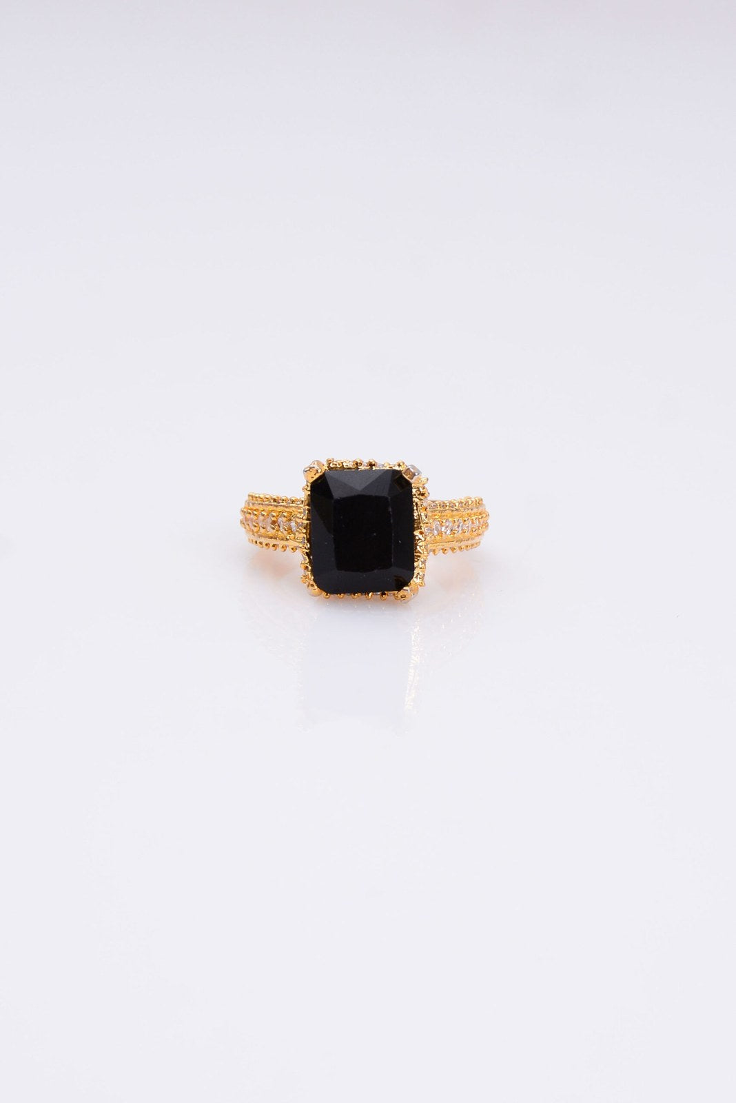 Black Zircon Gold-Tone Band Ring