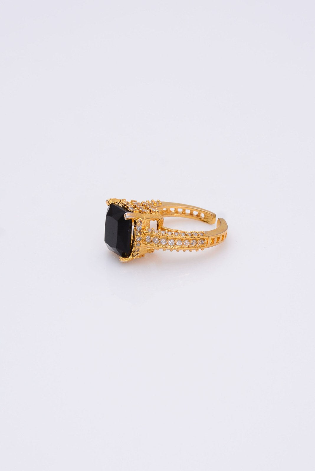 Black Zircon Gold-Tone Band Ring