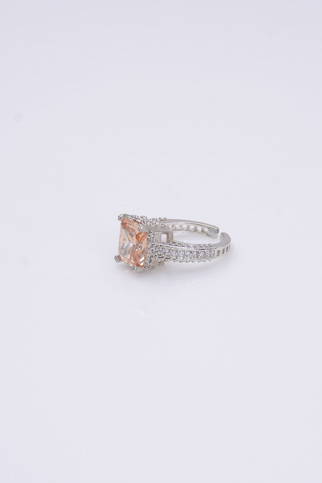 Peach Zircon Silver-Tone Band Ring