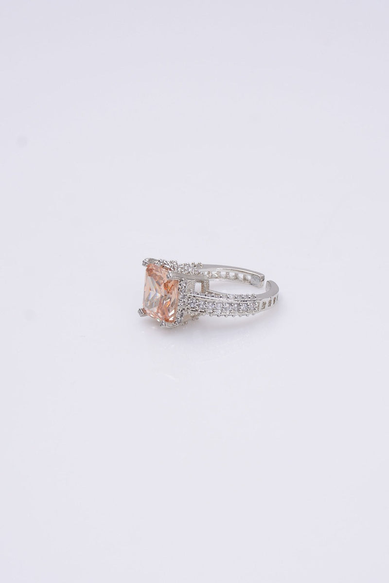 Peach Zircon Silver-Tone Band Ring