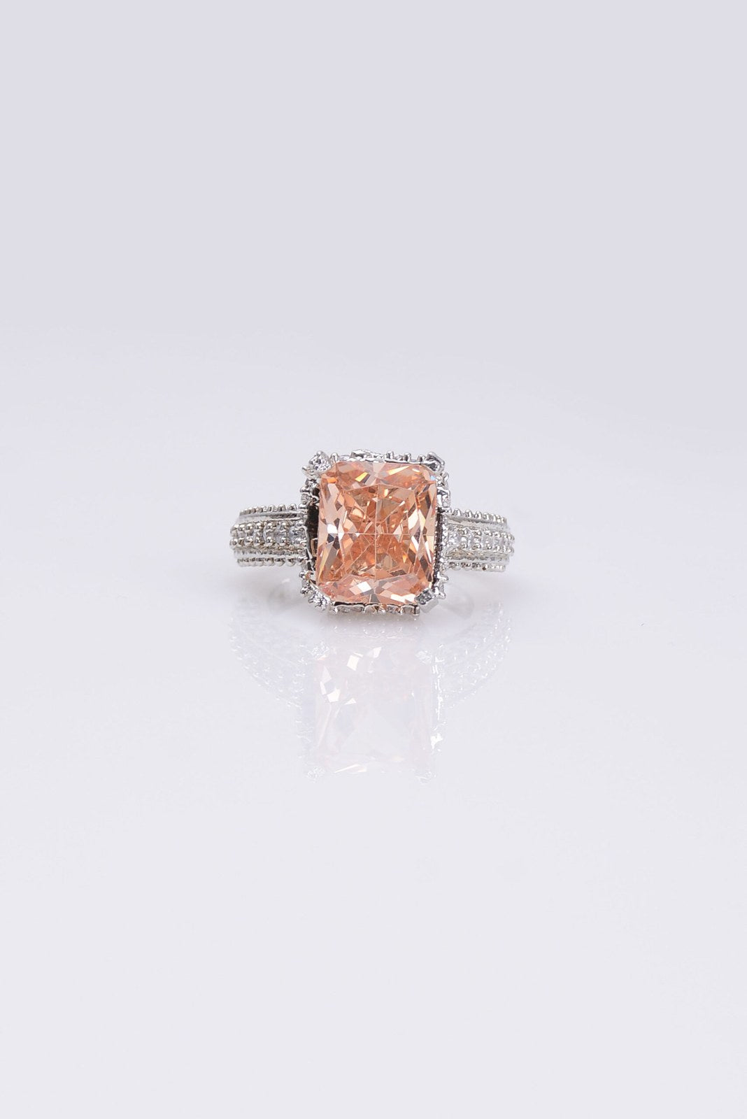Peach Zircon Silver-Tone Band Ring