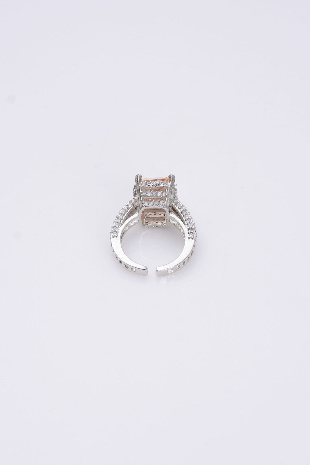Peach Zircon Silver-Tone Band Ring