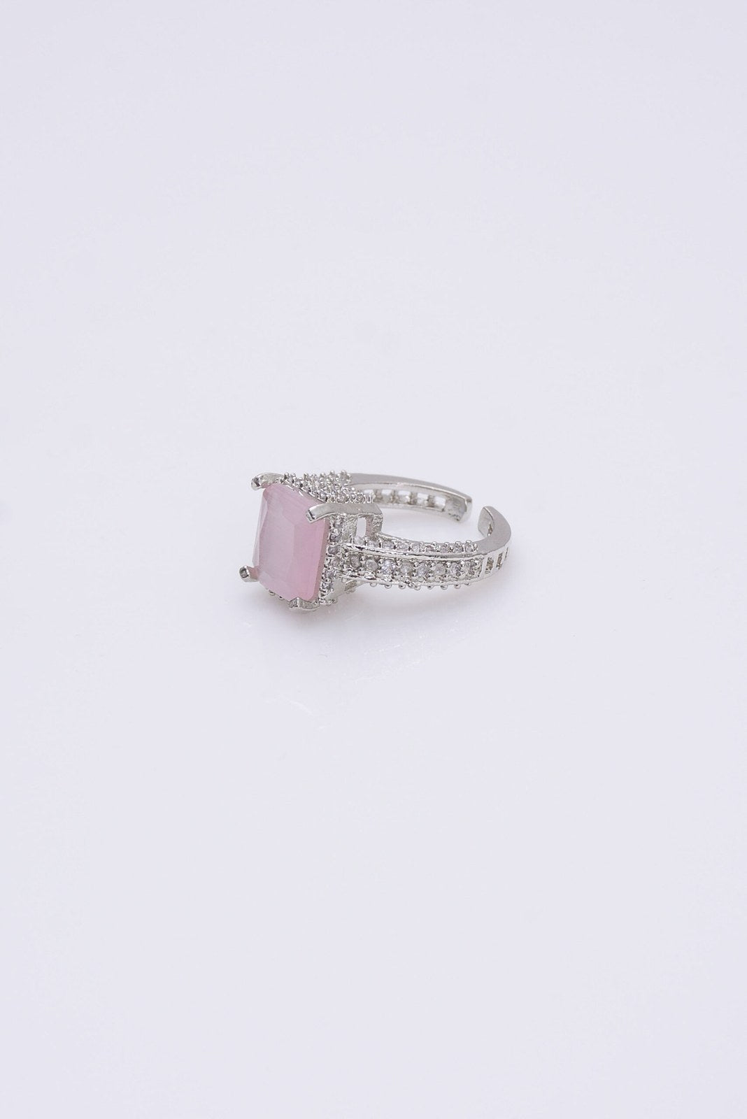 Pink Zircon Silver-Tone Band Ring