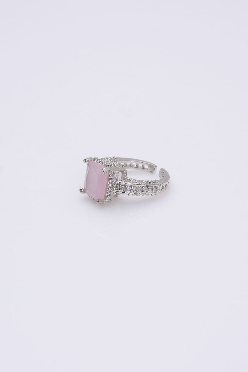 Pink Zircon Silver-Tone Band Ring