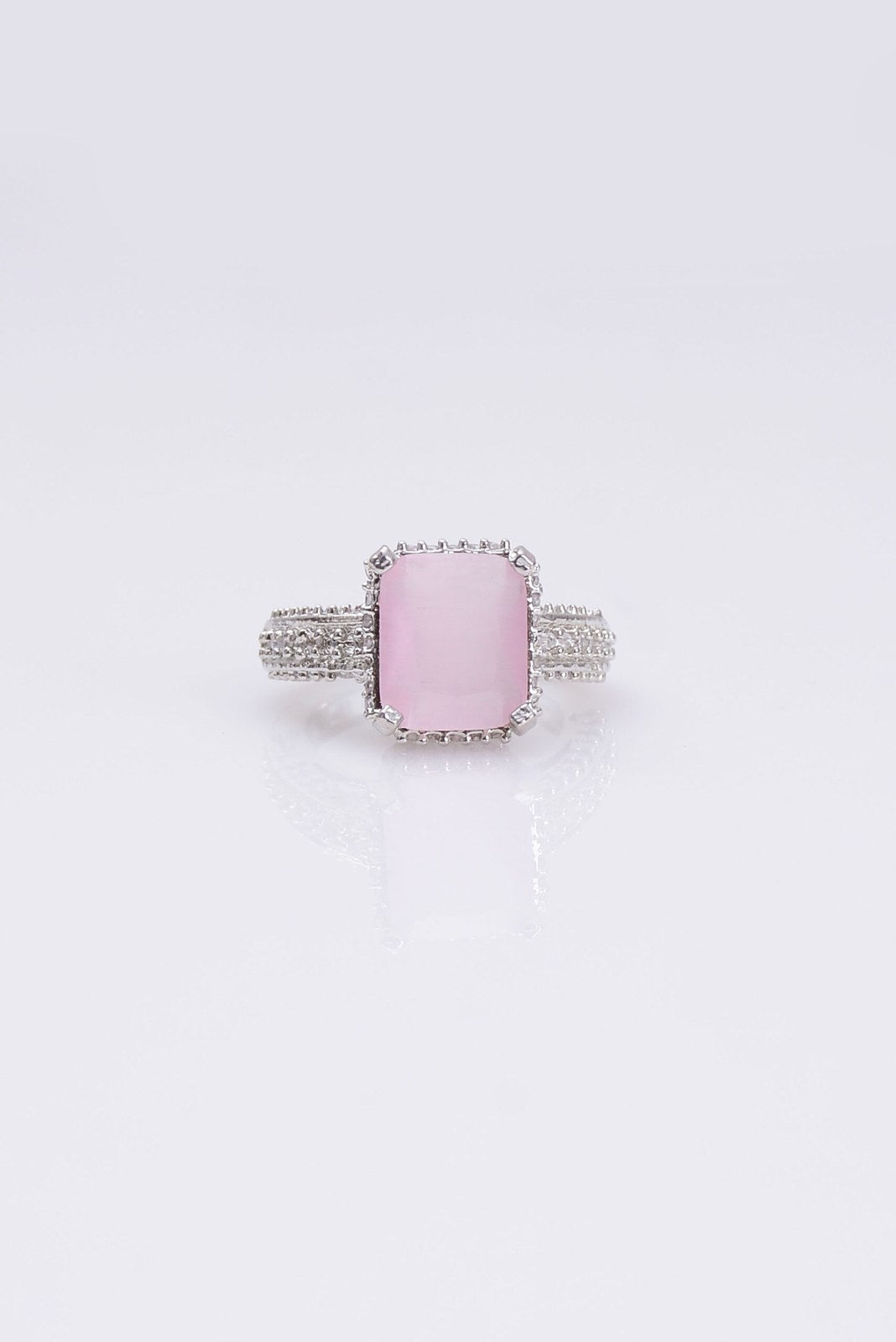 Pink Zircon Silver-Tone Band Ring