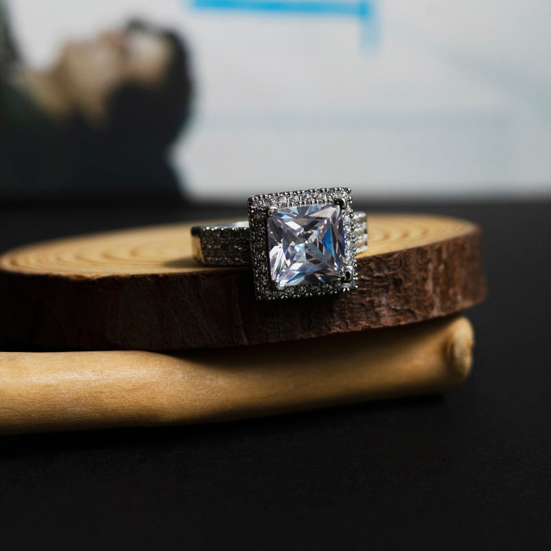 White Zircon Square Crystal Ring
