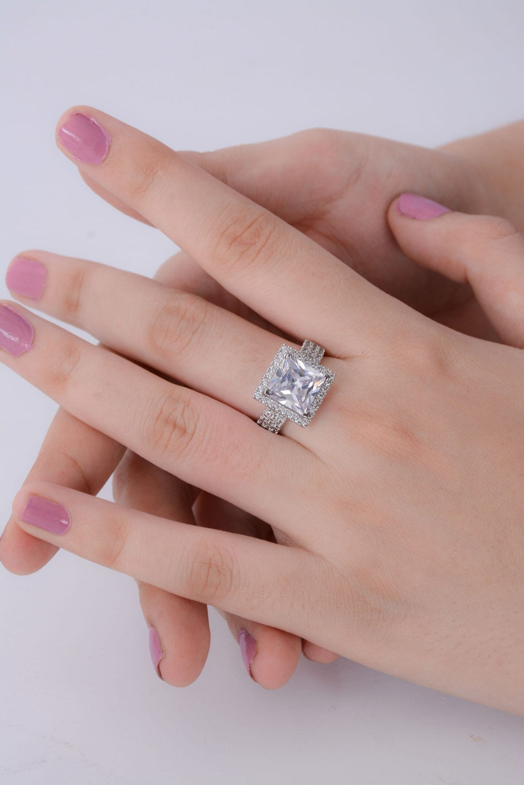 White Zircon Square Crystal Ring