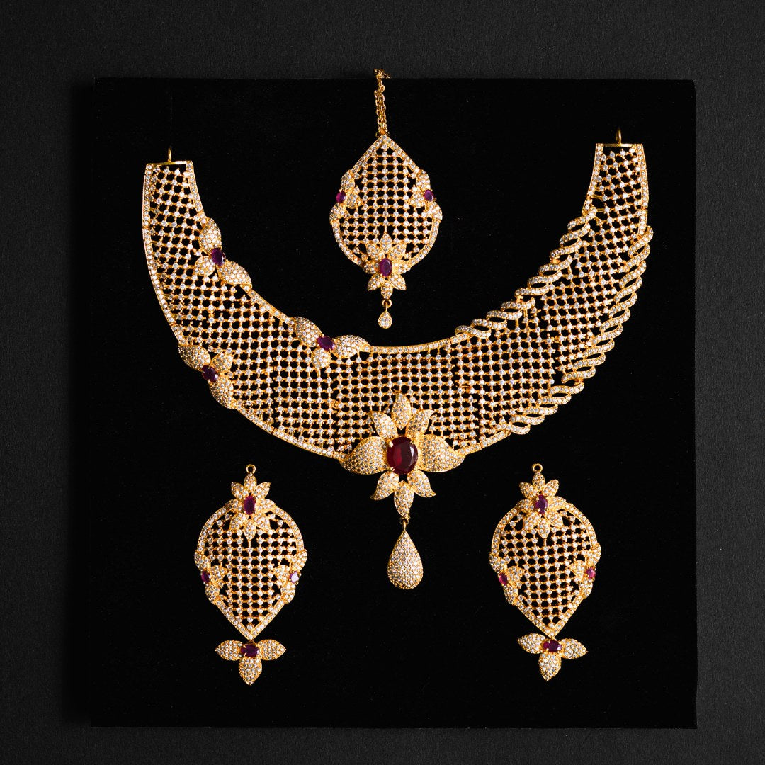 Golden Filigree Ruby Bridal Set