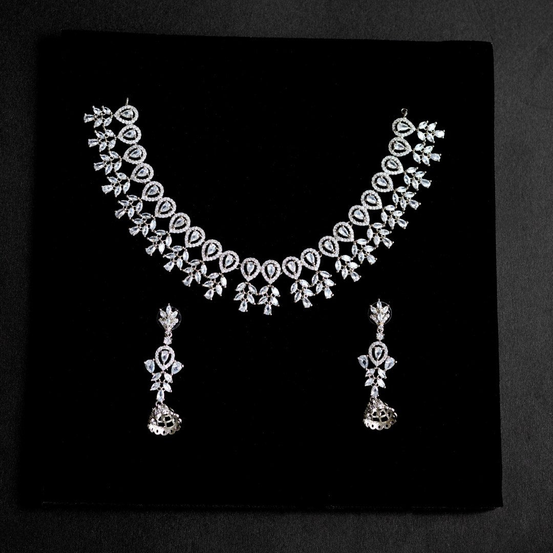 Silver Teardrop Zircon Necklace Set