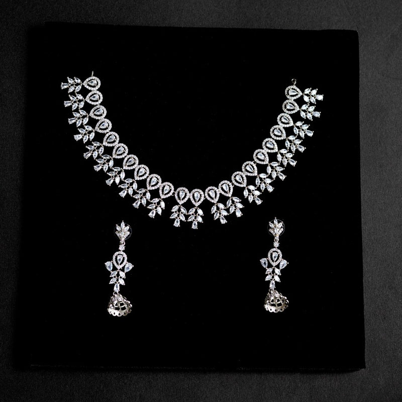 Silver Teardrop Zircon Necklace Set