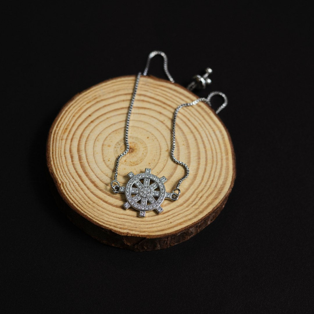 Silver Zircon Compass Pendant Necklace