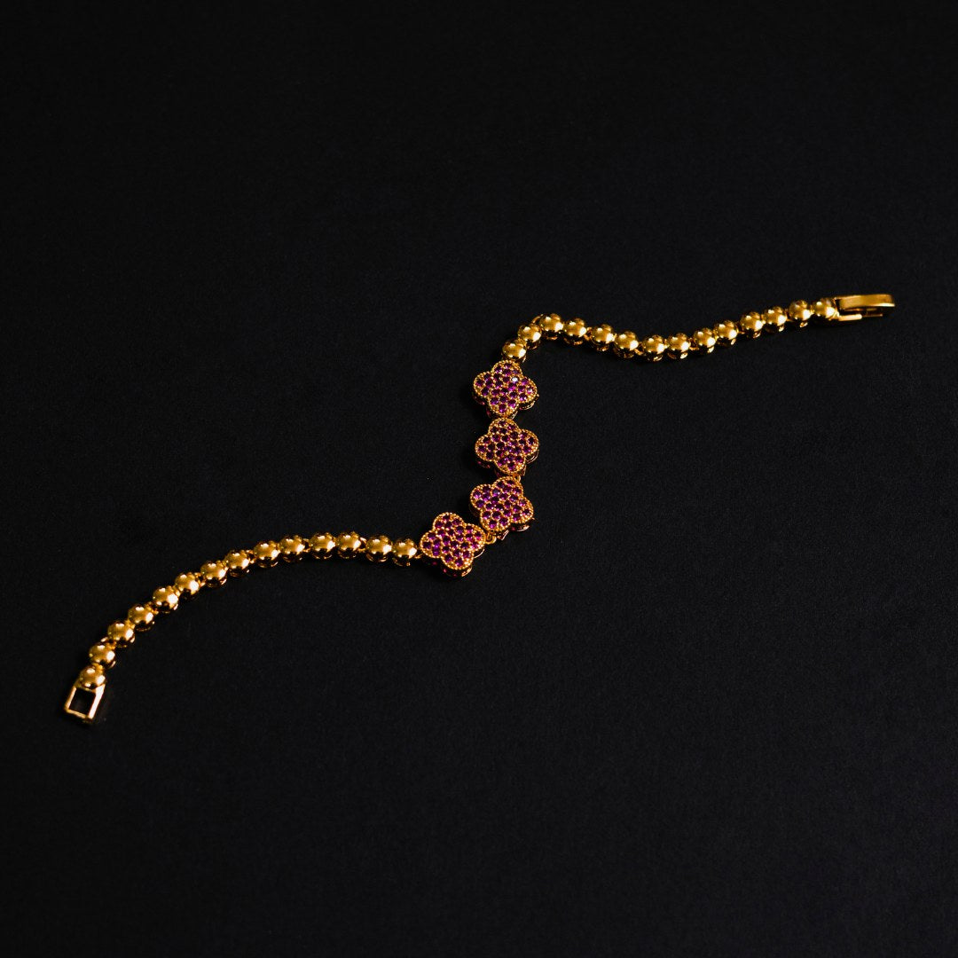 Ruby Zircon Golden Chain Bracelet