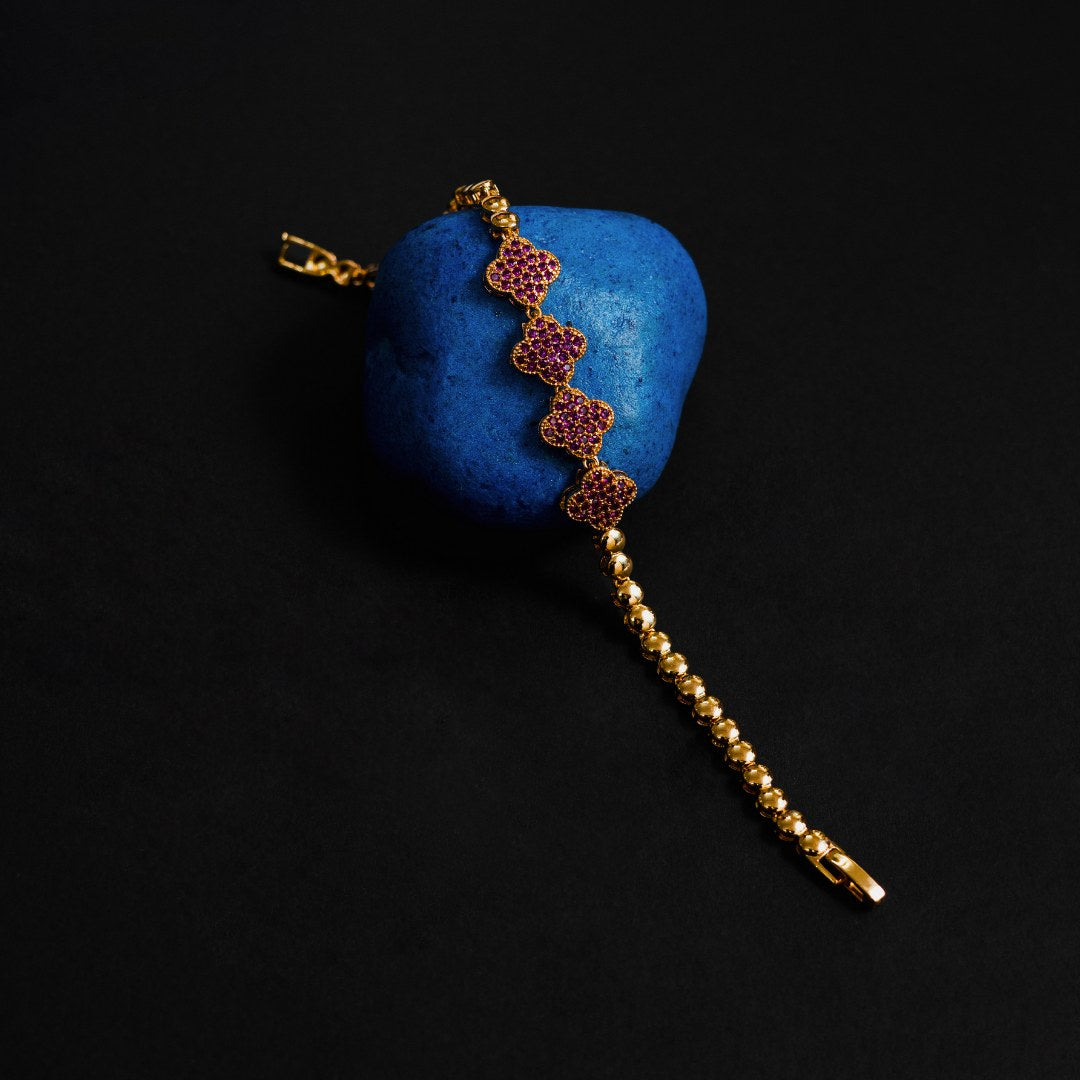 Ruby Zircon Golden Chain Bracelet