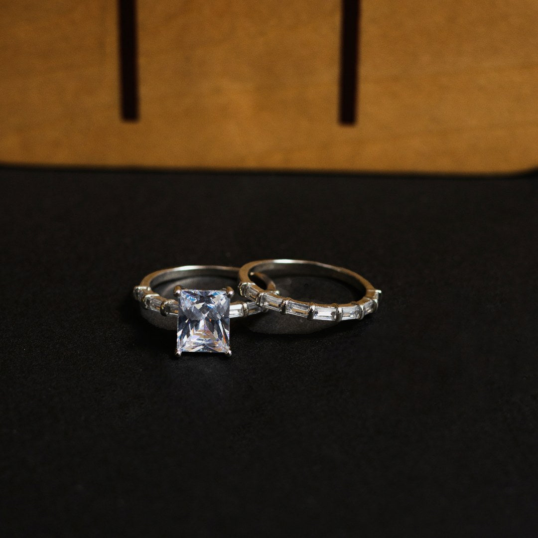 Zircon Solitaire and Band Ring Set