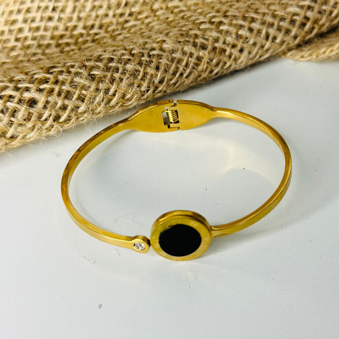 Golden Black Round Cuff Bracelet