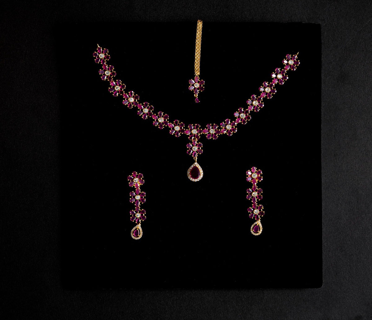 Ruby Pink Zircon Necklace Set