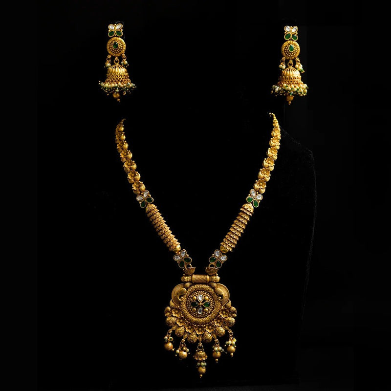 Golden Long Haar Jhumka Set