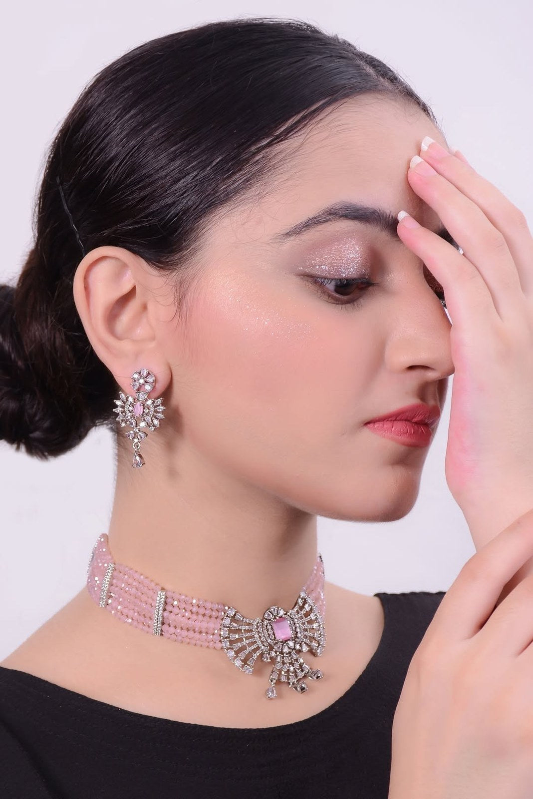 Pink and Silver Pearl Choker Set