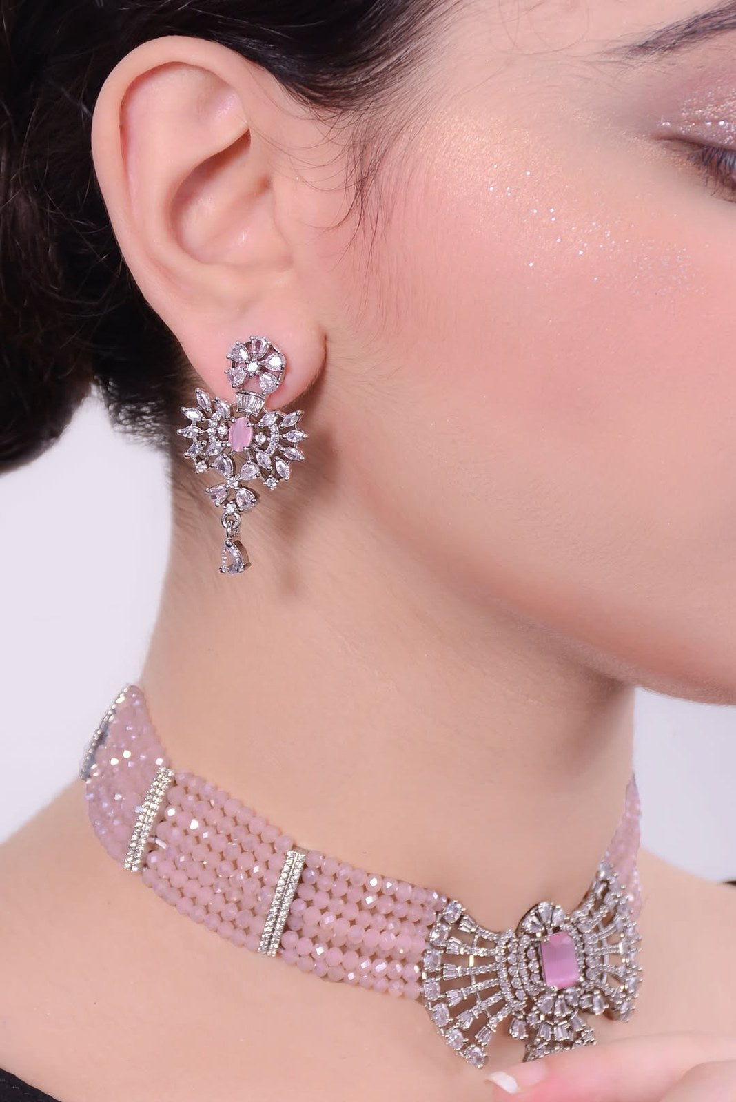 Pink and Silver Pearl Choker Set