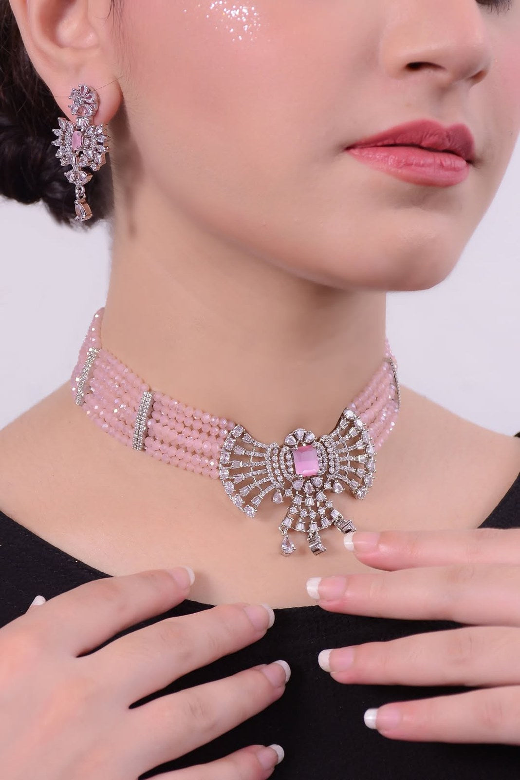 Pink and Silver Pearl Choker Set